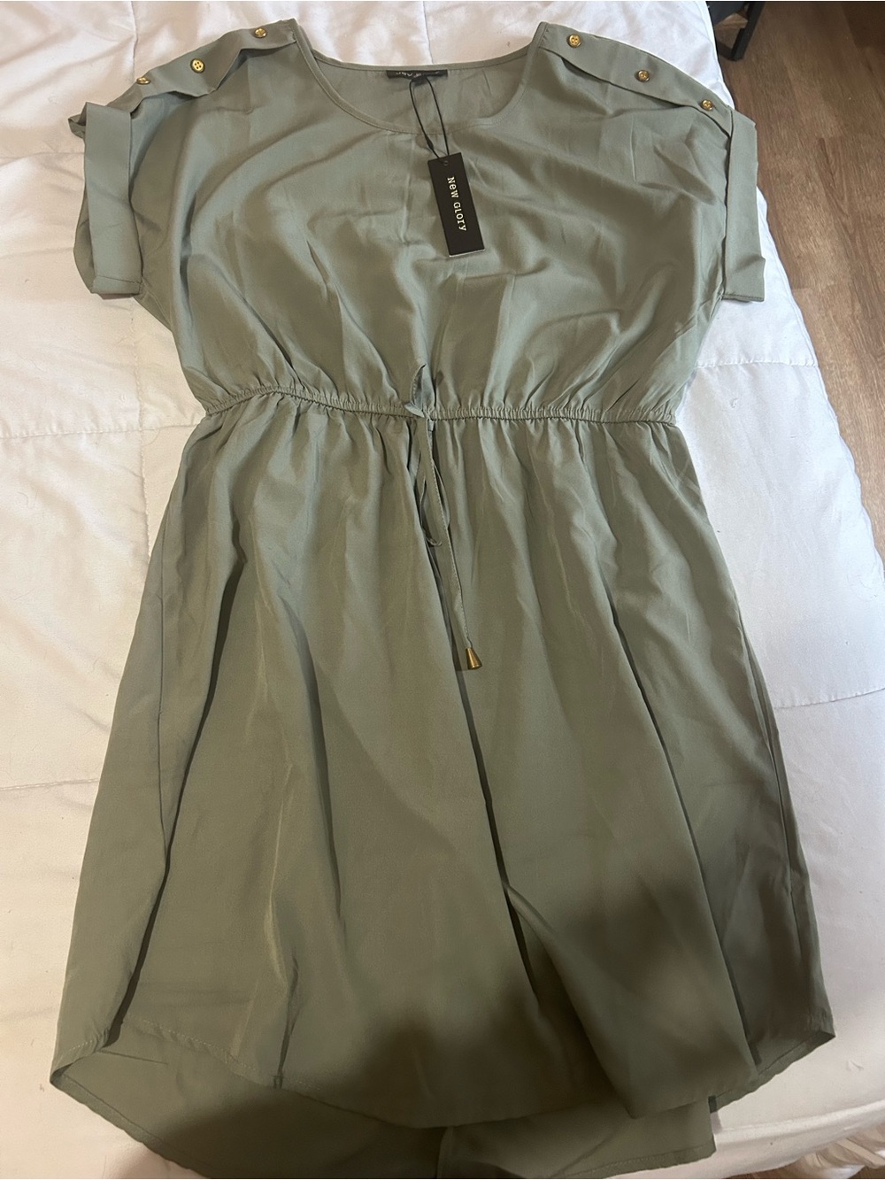 GLO Jeans Olive High-Low Shirt Dress with Gold Buttons